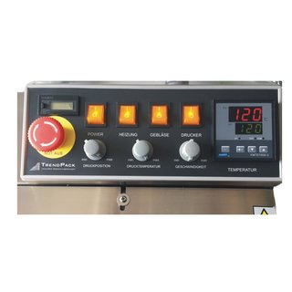 Durchlaufschweigert TR - 900 HC mit digitaler Temperatursteuerung, fotozellengesteuerter Druckvorrichtung, Arbeitsschutzvorrichtung und Stckzhler.