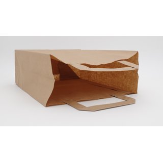 Papiertragetaschen in braun Kraft glatt und unbedruckt mit Innenflachhenkel aus Papier MINI 18+8x22cm. (B + T x H) 250 Stck